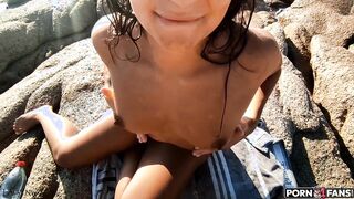 Lauren Walker Gives Head On a Rocky Beach